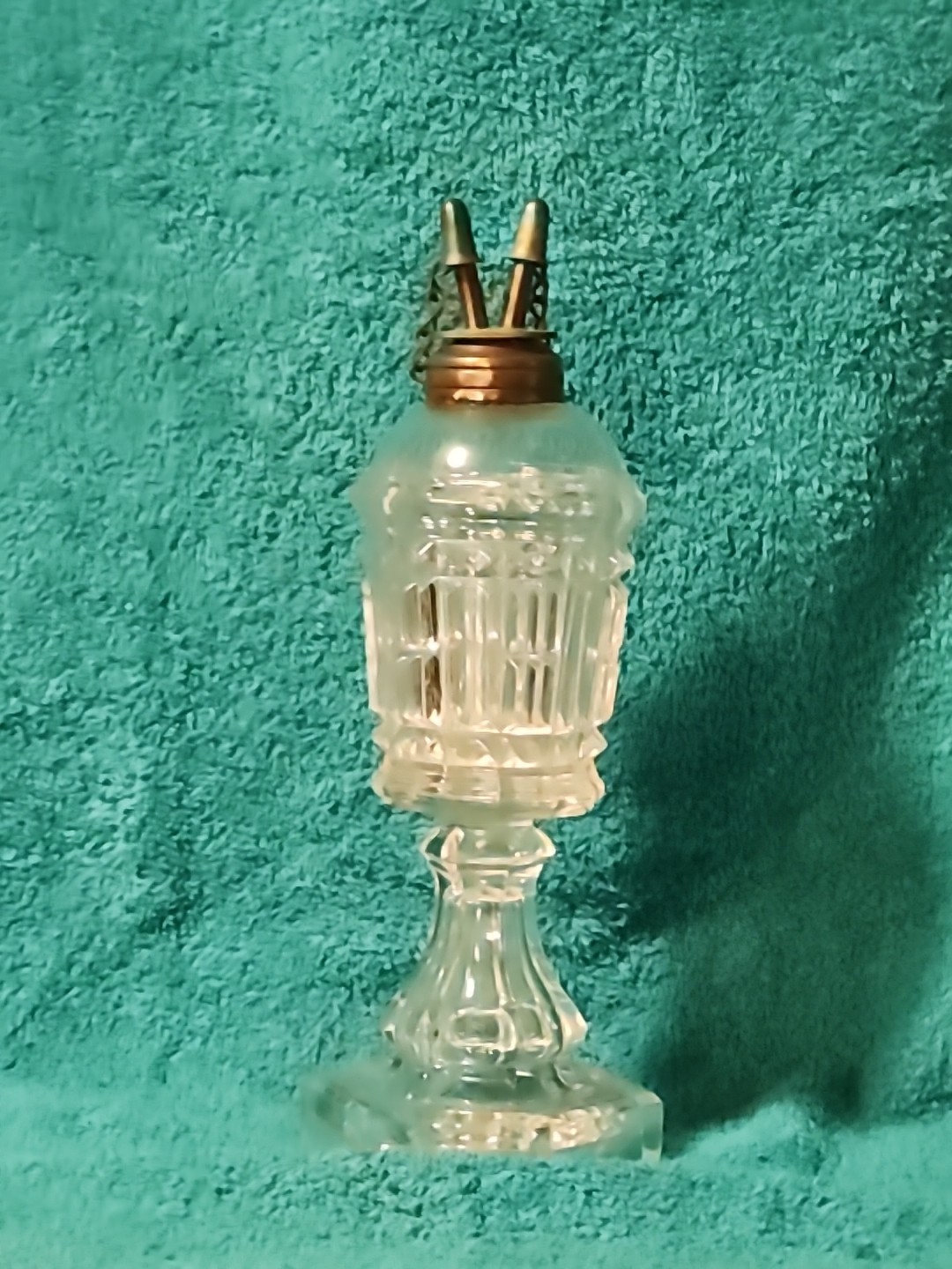 Antique c.1850 Disk Wafer Sandwich Co. Glass Whale Oil Lamp 9 Antique c.1850 Disk Wafer Sandwich Co. Glass Whale Oil Lamp 9