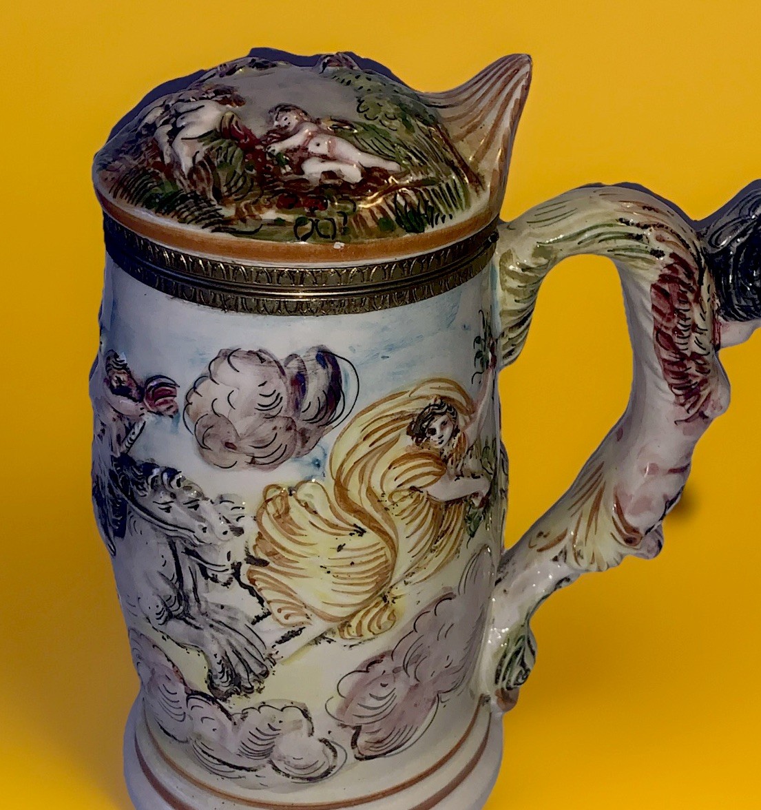 Capodimonte Guido Reni High Relief Lidded Tankard Stein #1632/18 Made In Italy