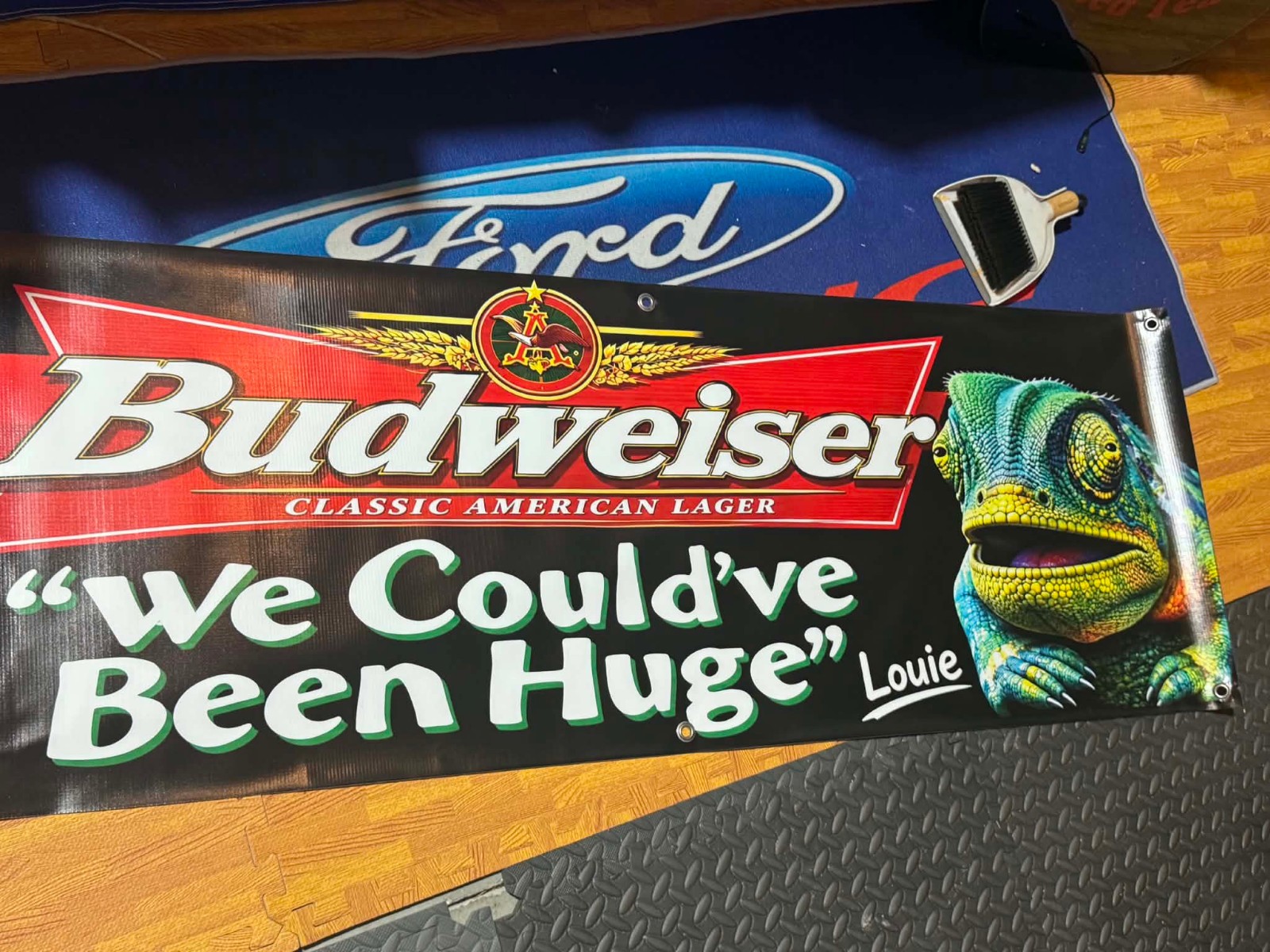 Budweiser Louie Lizard Banner 20x58, We Could’ve Been Huge Beer Sign | Man Cave Budweiser Louie Lizard Banner 20x58, We Could’ve Been Huge Beer Sign | Man Cave