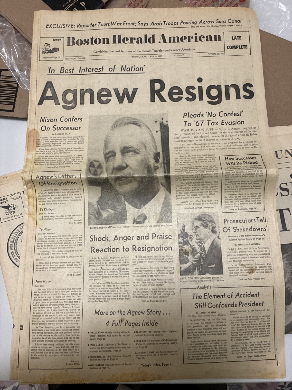 Vintage Newspaper “Agnew Resigns” Pages 1-32. Good Condition