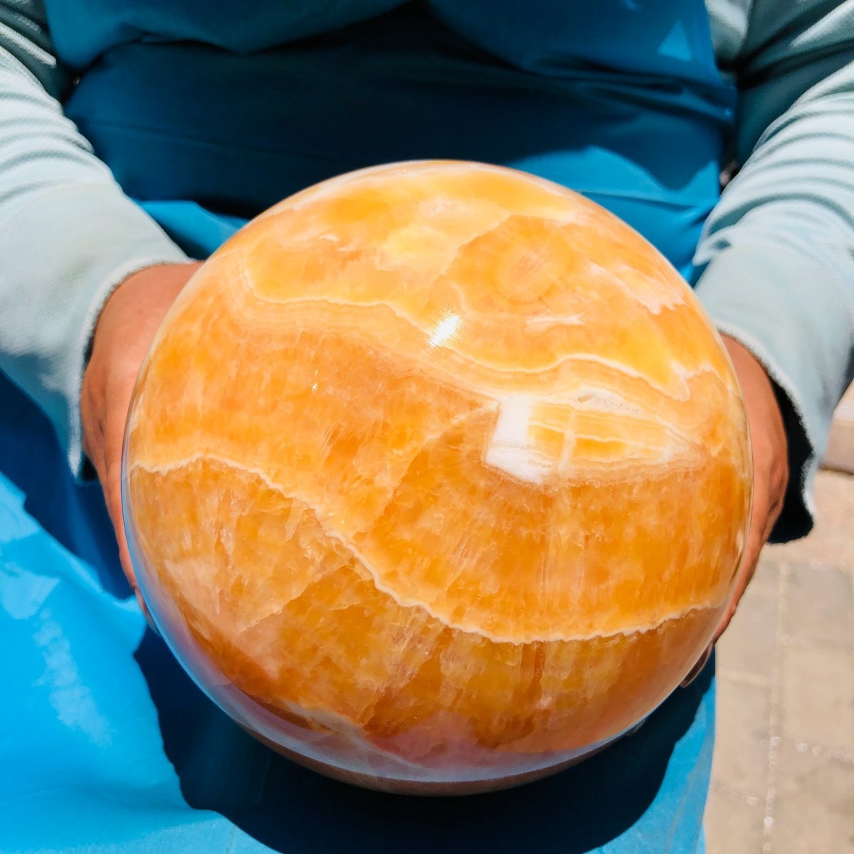 10.14LB Large Natural Yellow Calcite Sphere Quartz Crystal Polished Ball Healing