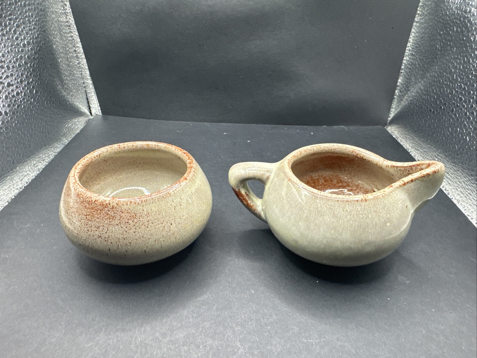 PINE RIDGE SIOUX POTTERY - CREAMER AND BOWL - SIGNED O. COTTIER  - TWO PIECES