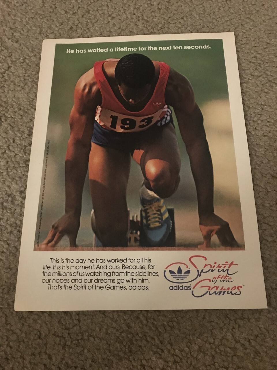 Vintage 1984 ADIDAS Track Running Shoes Poster Print Ad 1980s SPIRIT OF THE GAME Vintage 1984 ADIDAS Track Running Shoes Poster Print Ad 1980s SPIRIT OF THE GAME