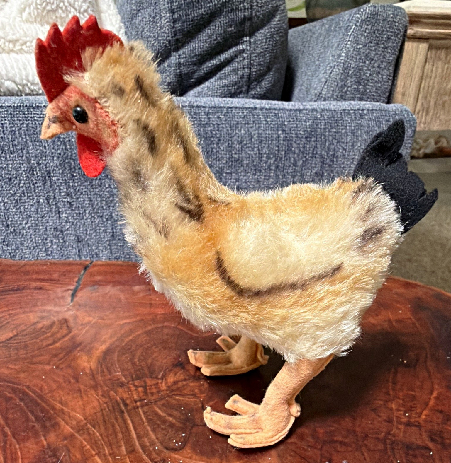 Vintage Steiff Fuzzy Plush Chicken Figurine Mixed Materials Red Comb Black Tail Vintage Steiff Fuzzy Plush Chicken Figurine Mixed Materials Red Comb Black Tail