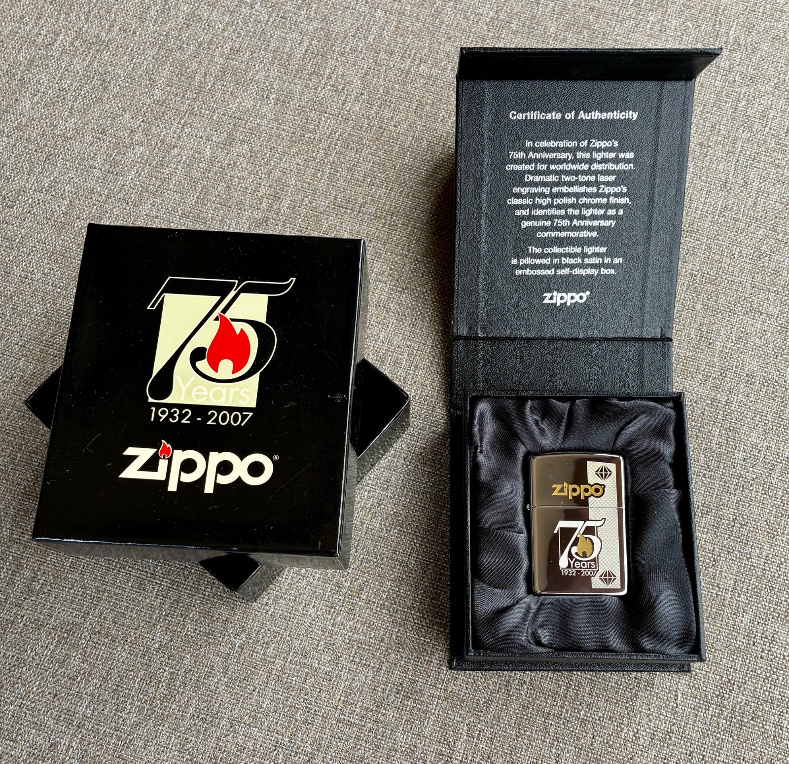 ZIPPO - 75TH ANNIVERSARY LIGHTER - 1932-2007 - NIB - MINT - UNFIRED