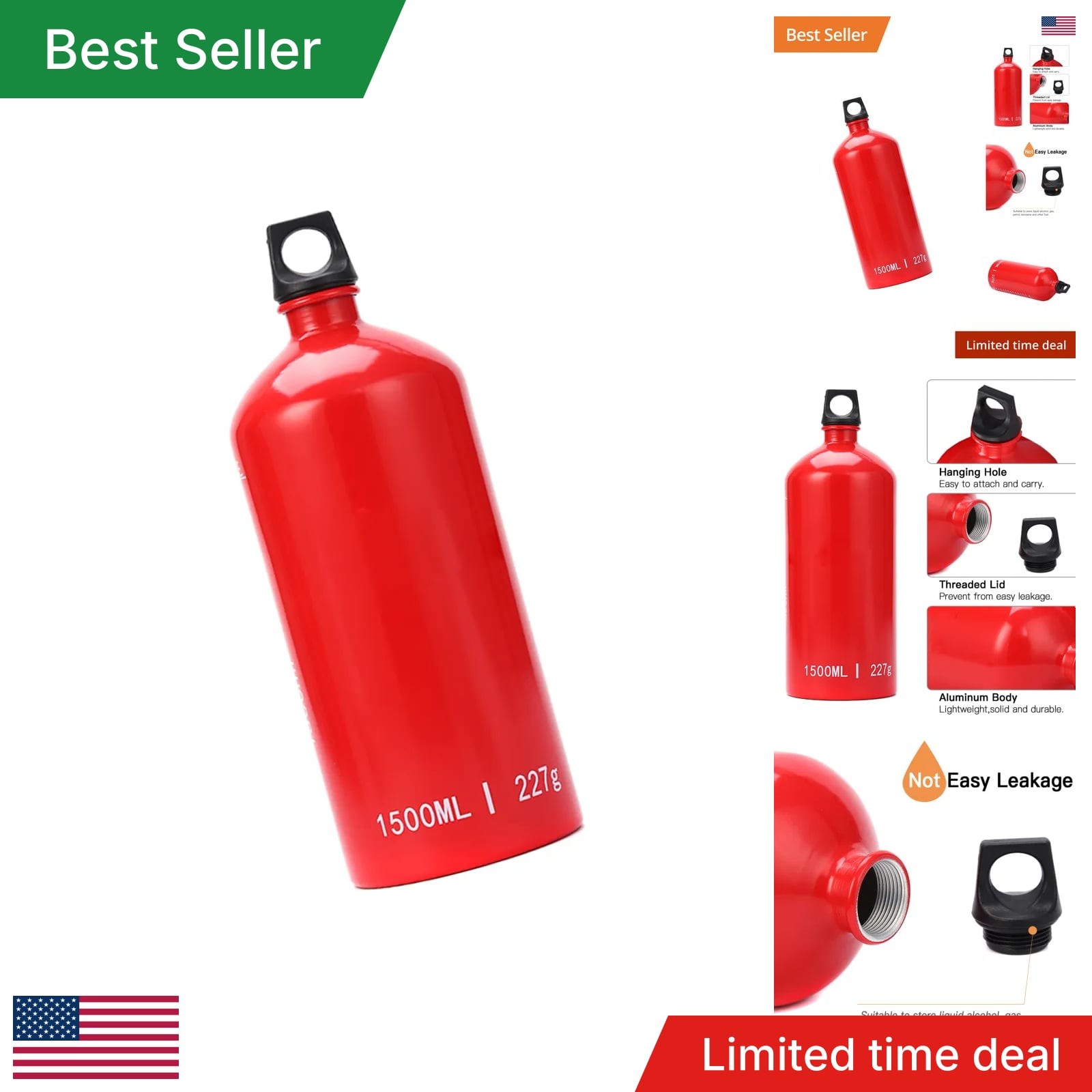 Oil Burning 1.5L Aluminum Oil Fuel Bottle Alcohol Liquid Gas Oil Container For