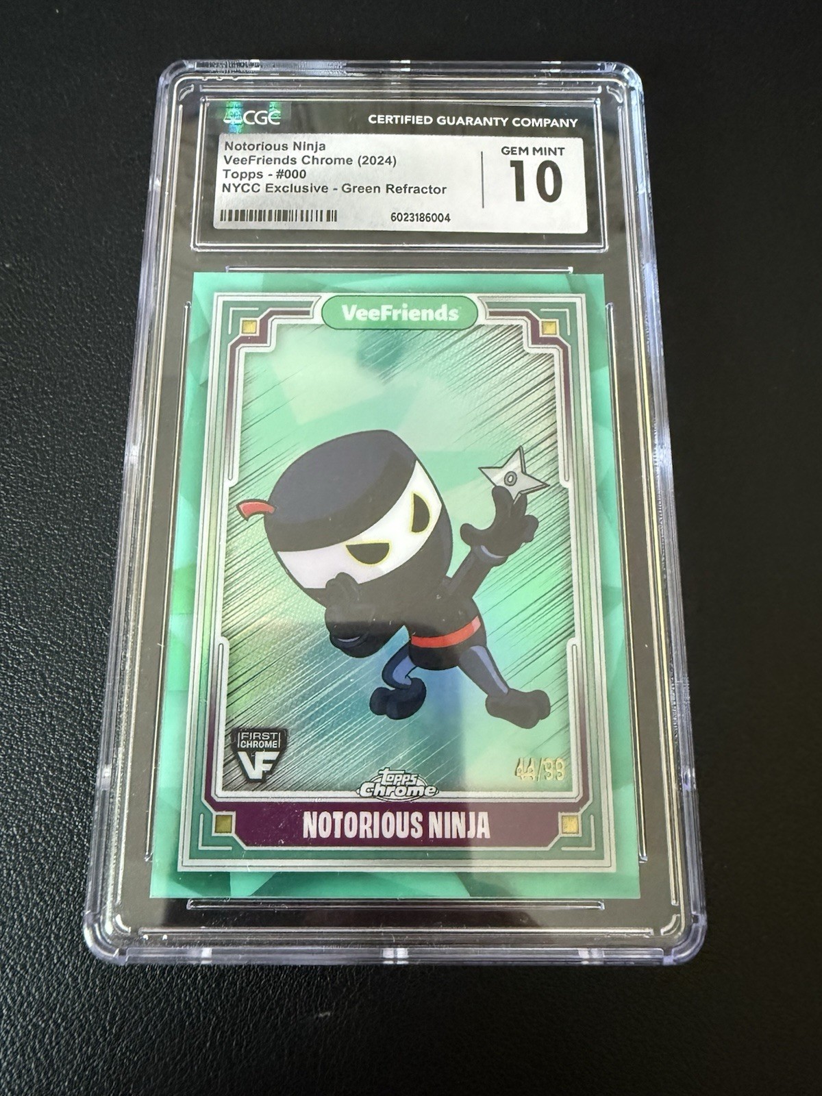 2024 VeeFriends Topps Chrome Notorious Ninja Green Refractor 44/99 CGC 10 GM 2024 VeeFriends Topps Chrome Notorious Ninja Green Refractor 44/99 CGC 10 GM