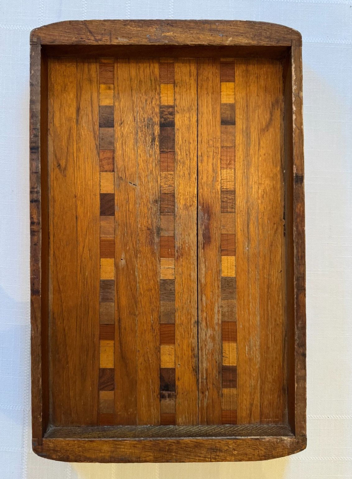 Antique Wooden Serving Tray with Lattice Inlay in Oak, Maple & Walnut - Rustic Antique Wooden Serving Tray with Lattice Inlay in Oak, Maple & Walnut - Rustic