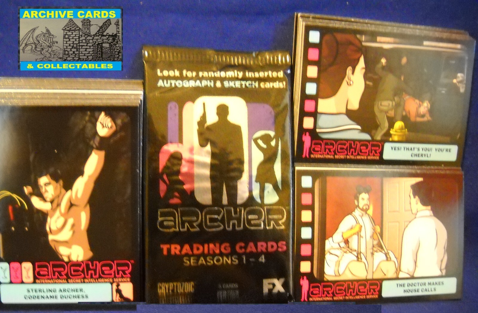 2014 Cryptozoic Archer Season 1-4 BASE trading cards set and wrapper 2014 Cryptozoic Archer Season 1-4 BASE trading cards set and wrapper