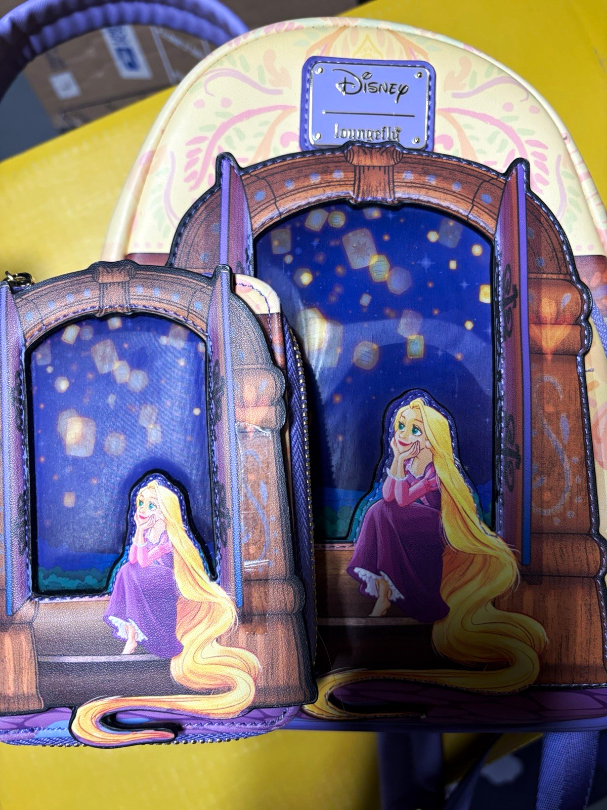 Loungefly RARE Disney Rapunzel lenticular lanterns Backpack & Wallet Set EUC Loungefly RARE Disney Rapunzel lenticular lanterns Backpack & Wallet Set EUC
