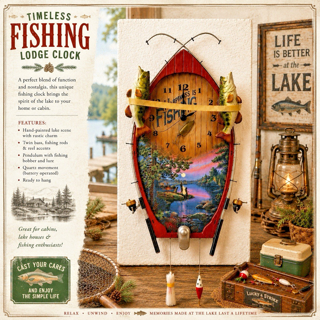 Bradford Exchange James Meger Lakeside Memories Sculpted Fishing Art Wall Clock Bradford Exchange James Meger Lakeside Memories Sculpted Fishing Art Wall Clock