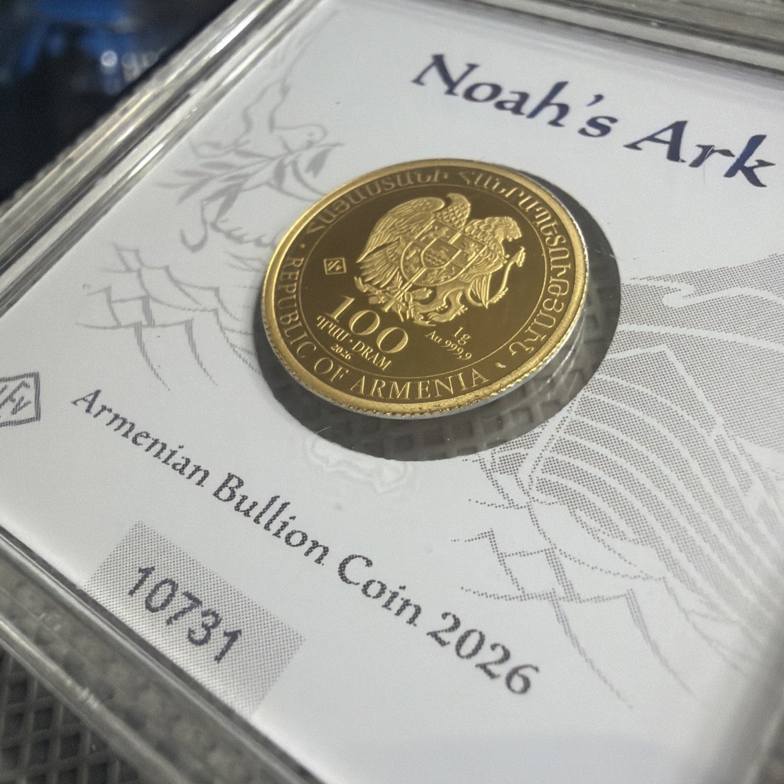 2026 Armenia Noah’s Ark 100 Dram 1g .9999 Fine Gold Coin Geiger Sealed COA 2026 Armenia Noah’s Ark 100 Dram 1g .9999 Fine Gold Coin Geiger Sealed COA