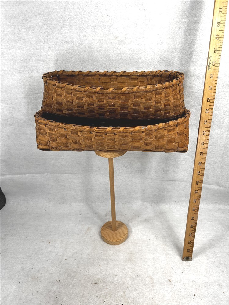 antique basket 2 tier double wall hanging splint ash New England 19thc rare antique basket 2 tier double wall hanging splint ash New England 19thc rare
