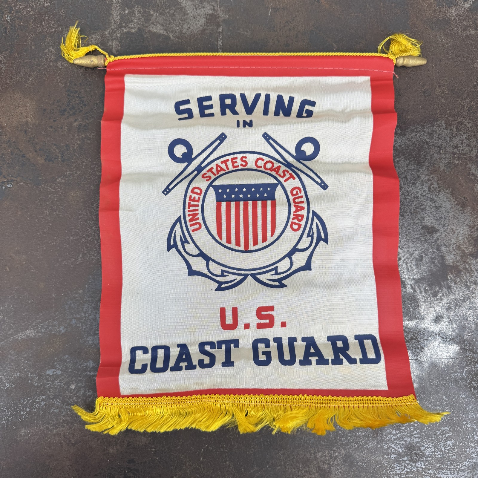 Vintage WWII Home Front Display Mini Banner - Serving With US Coast Guard