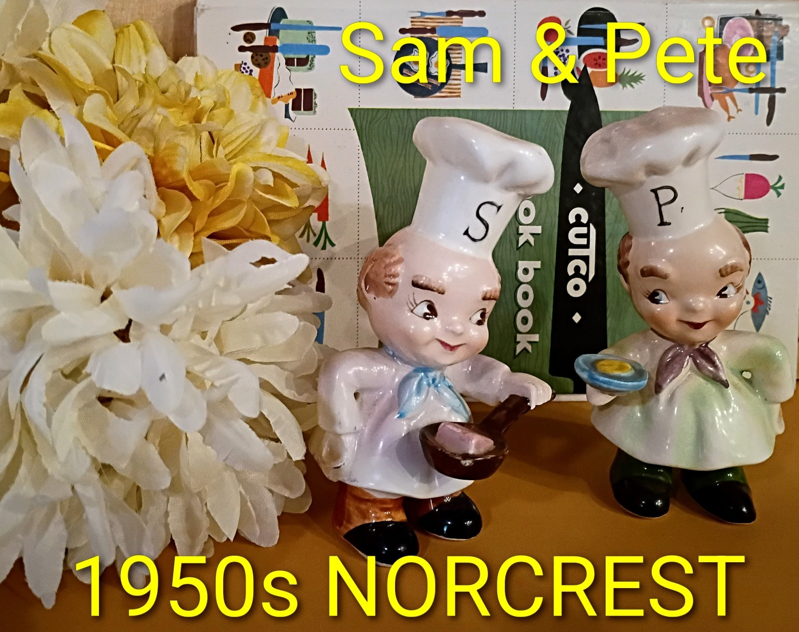 VTG RARE Norcrest Sam & Pete Baby Face Chef S&P Shakers 2pc Novelty Japan 1950s VTG RARE Norcrest Sam & Pete Baby Face Chef S&P Shakers 2pc Novelty Japan 1950s