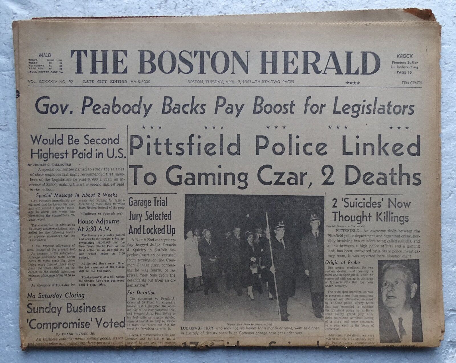 April 2, 1963 Boston Herald Newspaper - Jimmy Hoffa RFK Duke Snider Alabama Fix