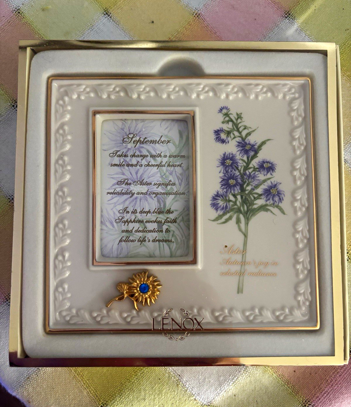 Lenox Treasures Birthstone September Aster Porcelain 4x6 Floral Photo Frame Lenox Treasures Birthstone September Aster Porcelain 4x6 Floral Photo Frame