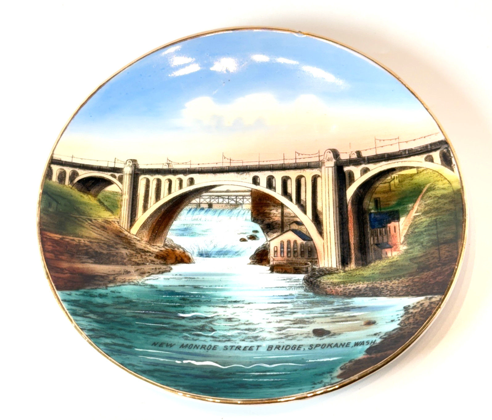 SPOKANE WA WASHINGTON BRIDGE Antique Souvenir RARE China Dish Plate SPOKANE WA WASHINGTON BRIDGE Antique Souvenir RARE China Dish Plate