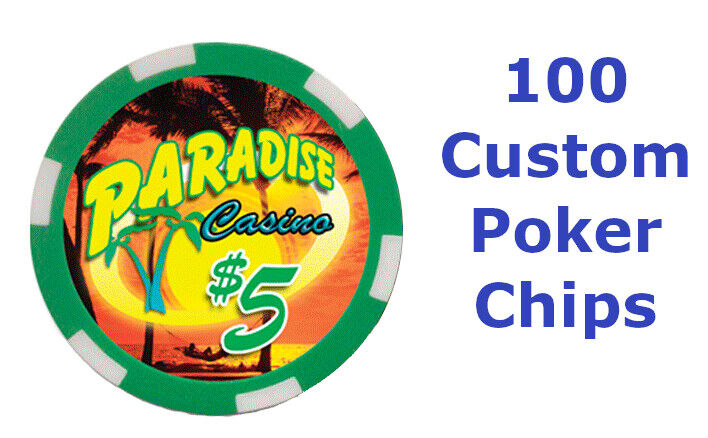100 Custom Poker Chips : Both sides printed in Full Color with your designs