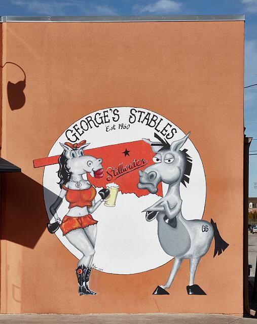 Photo:Stillwater Oklahoma 2020 George\'s Stables mural donkey horse sign