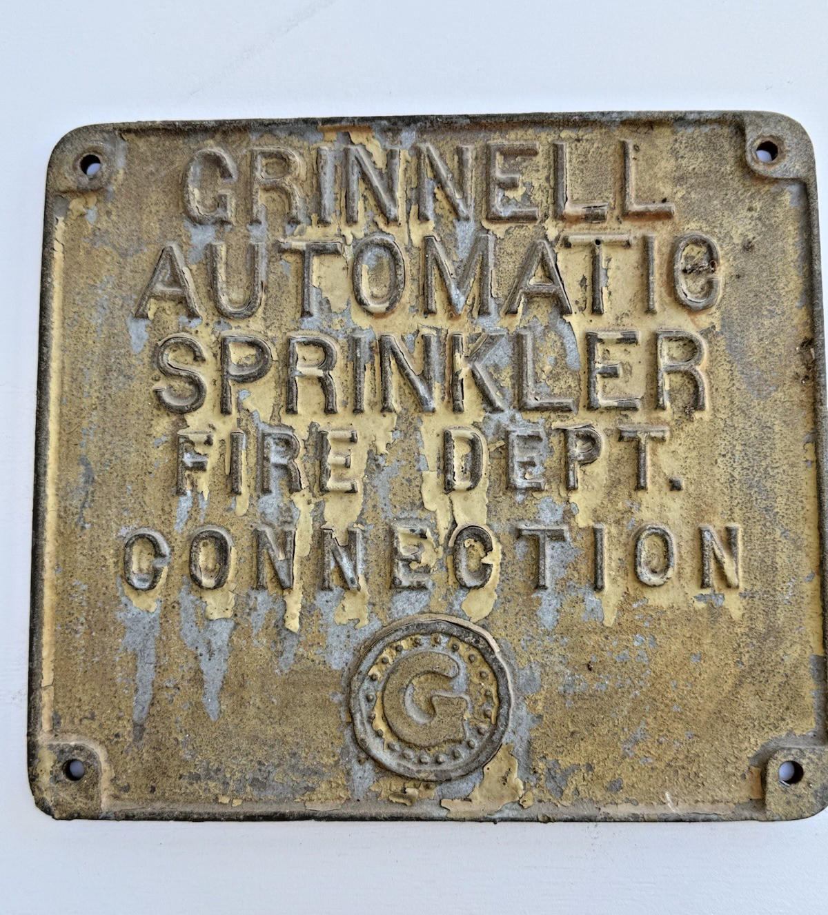 Grinnell Automatic Sprinkler Fire Dept. Connection Sign Old Heavy Cast Vintage Grinnell Automatic Sprinkler Fire Dept. Connection Sign Old Heavy Cast Vintage