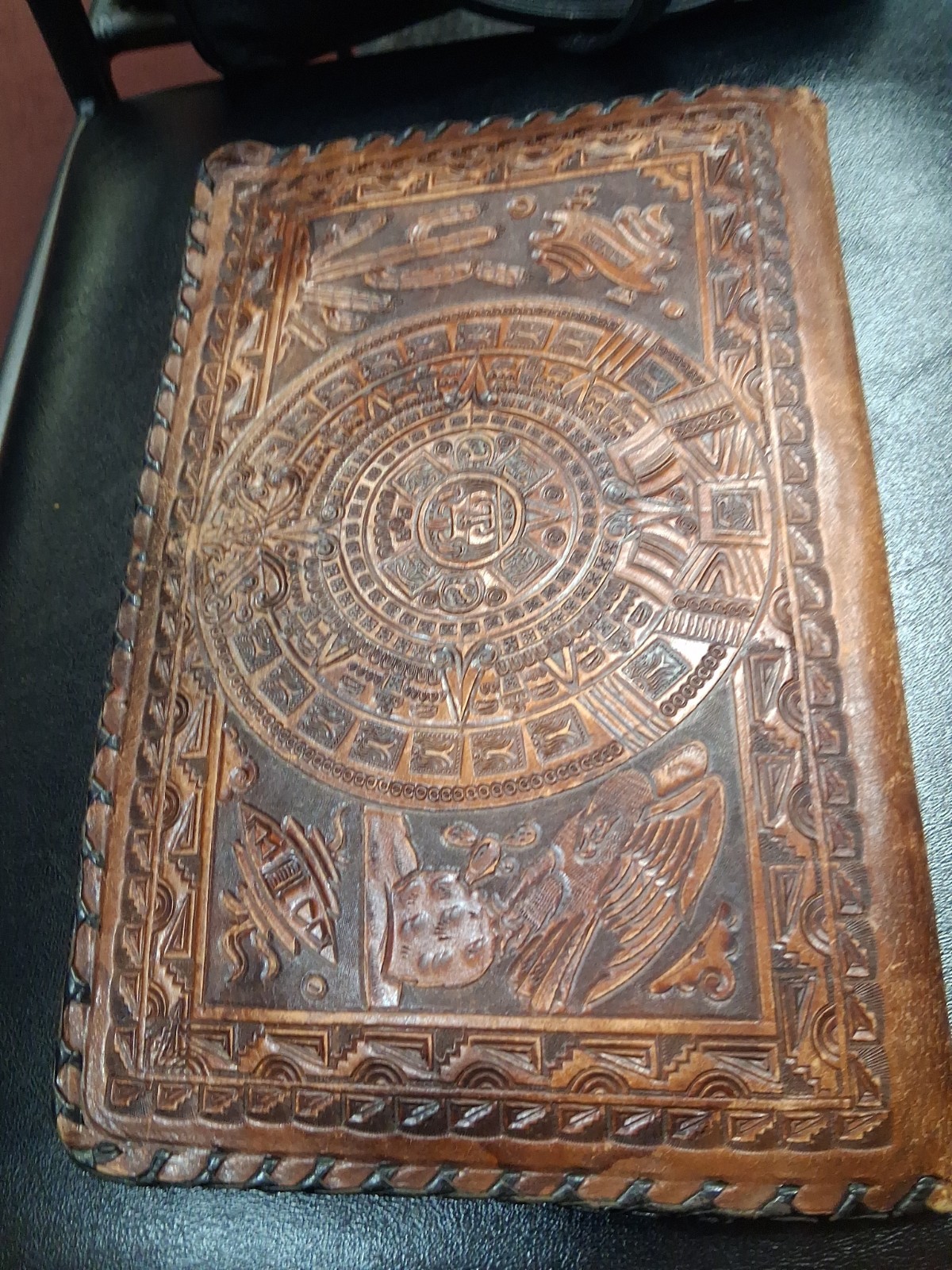 Vintage Tooled Leather Aztec Clutch Portfolio/ Folder