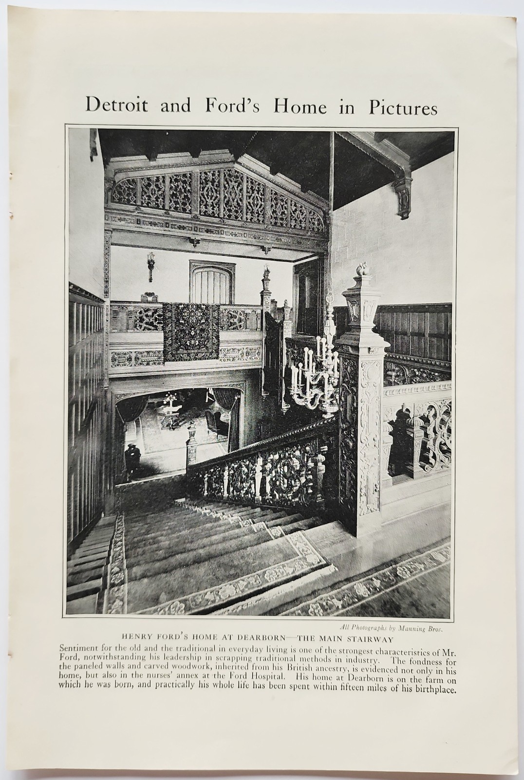 1926 Henry Ford\'s Stairway Dearborn Halftone Print Automotive History Ephemera