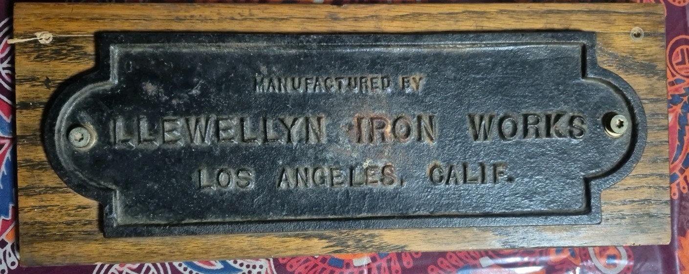 Antique Llewellyn Iron Works los angeles california plaque Extremely Rare Antique Llewellyn Iron Works los angeles california plaque Extremely Rare