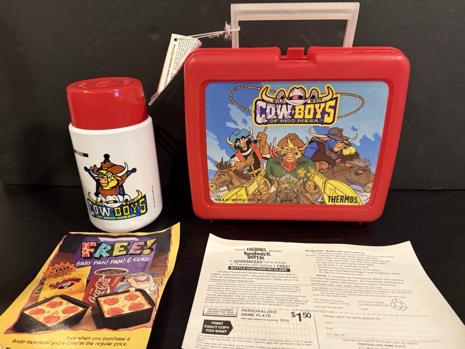 NEW Vintage 1992 Cowboys Of Moo Mesa Plastic Lunchbox w/ Thermos And Inserts NOS