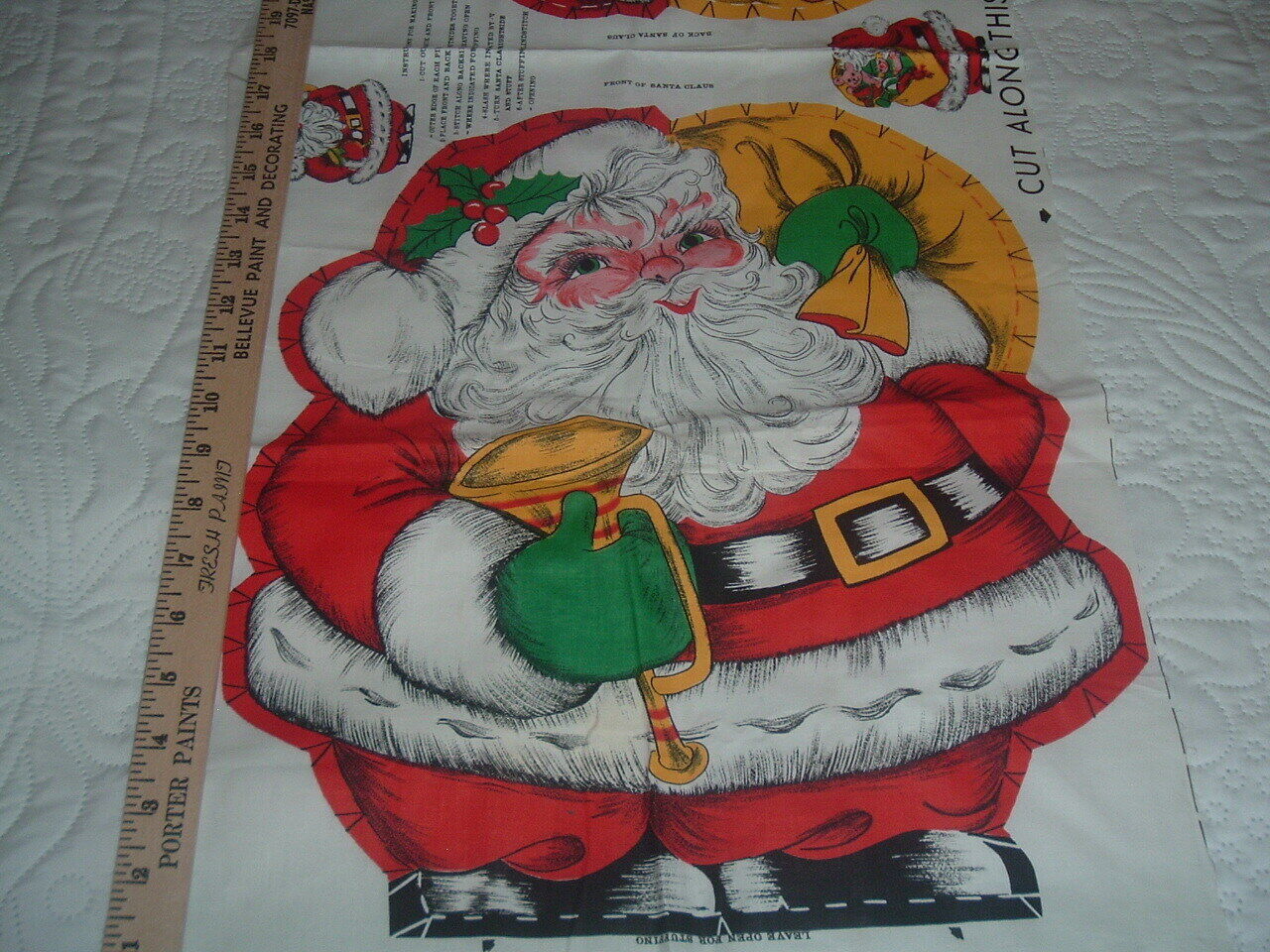 Vtg 50s Valtex Jolly Santa Toy Bag 2 Ornament Applique Sew Fabric Panel #HFC