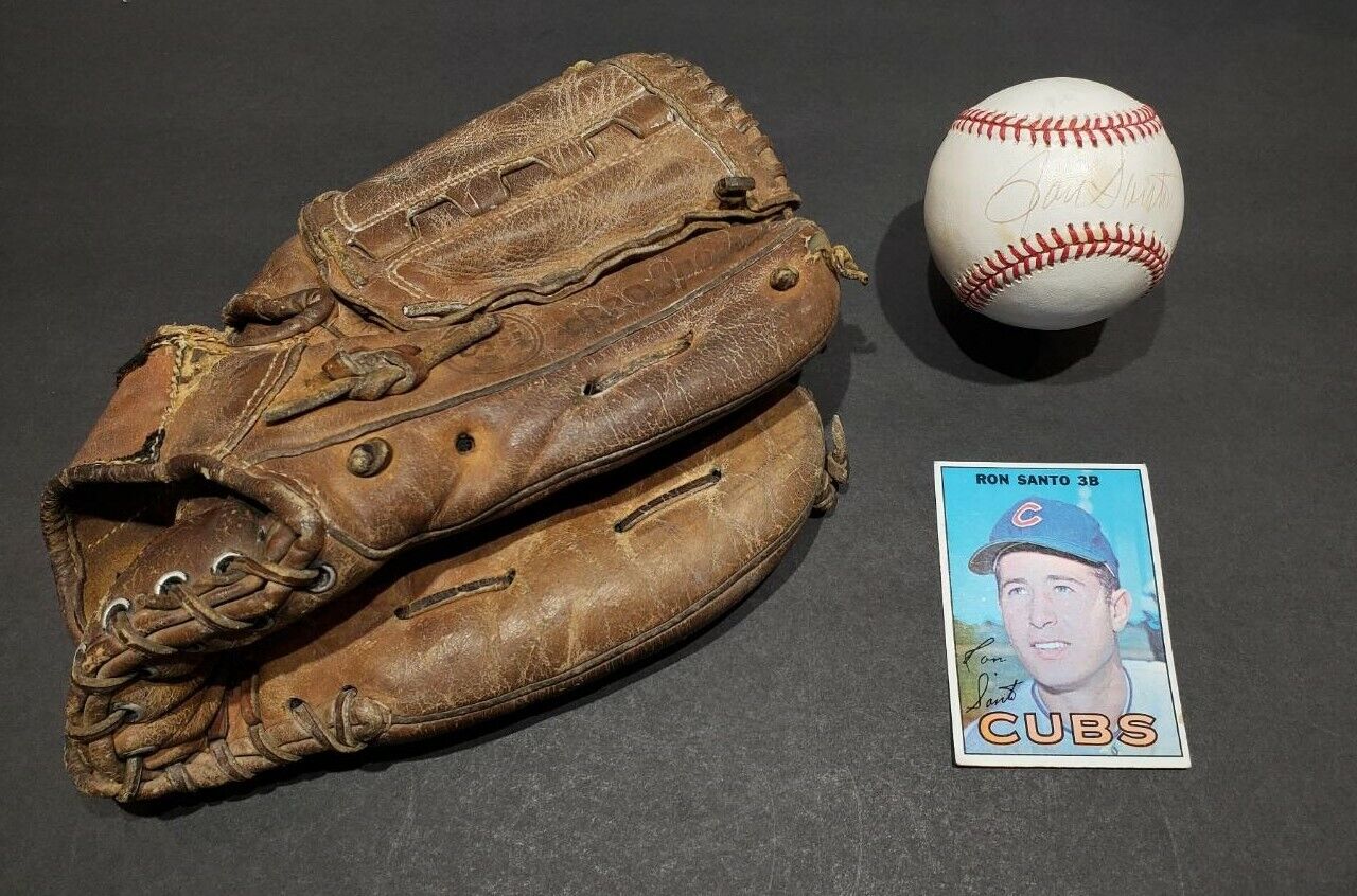 AUTOGRAPHED Ron Santo Baseball on Sweet Spot + Santo Model Glove +  Chicago Cubs