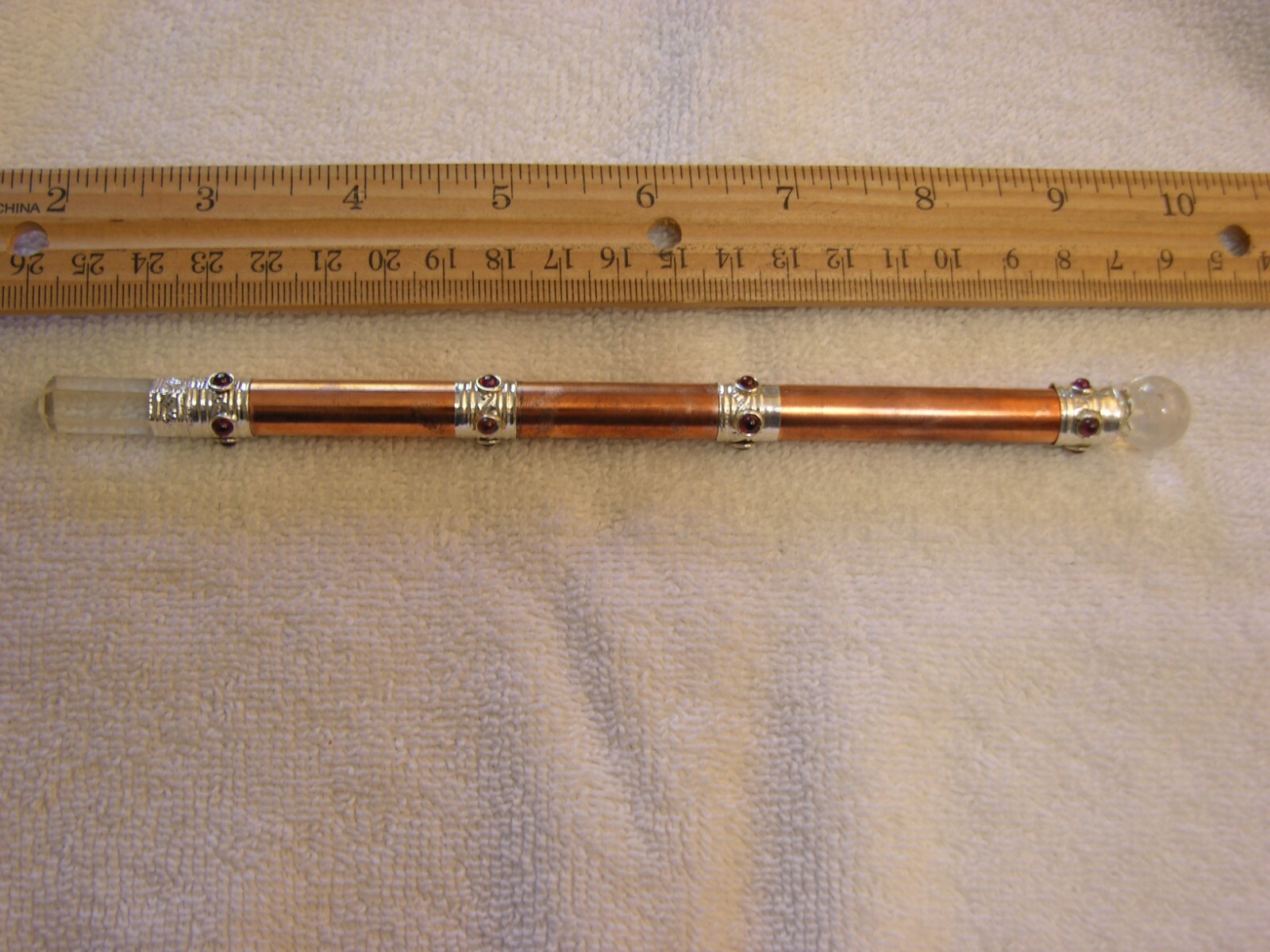 Copper wand healing stick crystal sphere point garnet w/ sterling silver 7.5 Copper wand healing stick crystal sphere point garnet w/ sterling silver 7.5