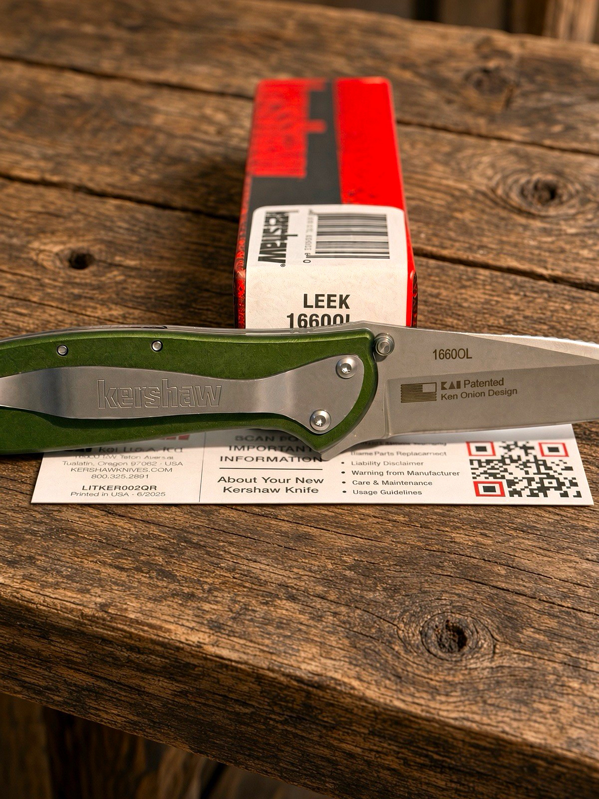 Kershaw Leek 1660OL OLIVE Green Aluminum SS Drop Point Plain Frame Lock Assisted