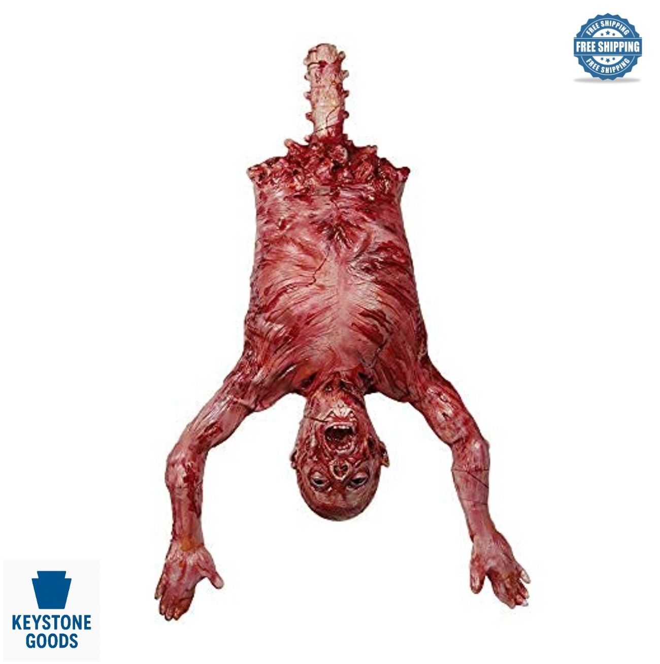 Hanging Severed Skinned Torso Prop Natural Latex 40x30x7 In Halloween Haunted
