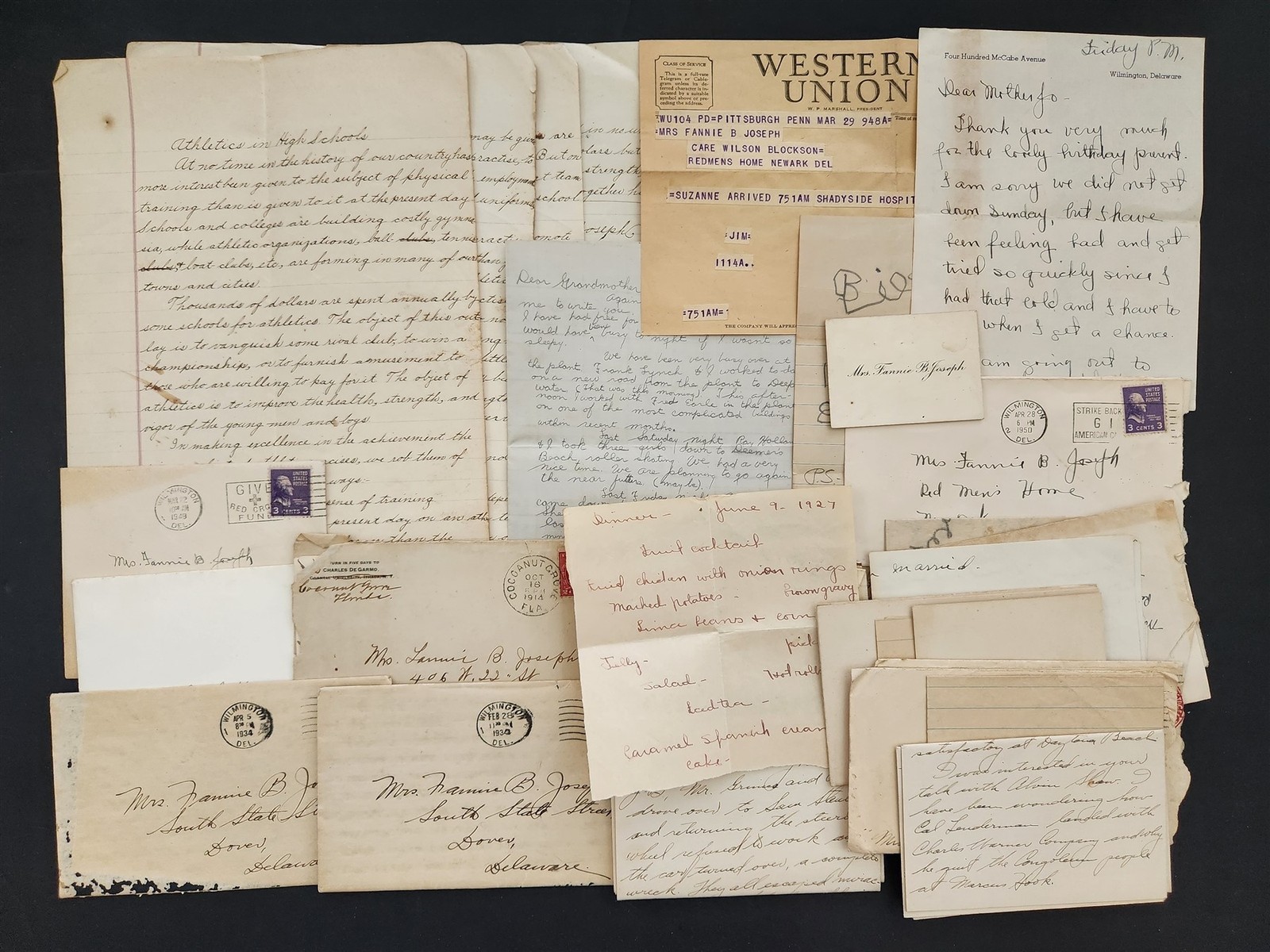 1920s antique LETTER EPHEMERA LOT dover de MAMIE FANNIE B JOSEPH family #2 1920s antique LETTER EPHEMERA LOT dover de MAMIE FANNIE B JOSEPH family #2