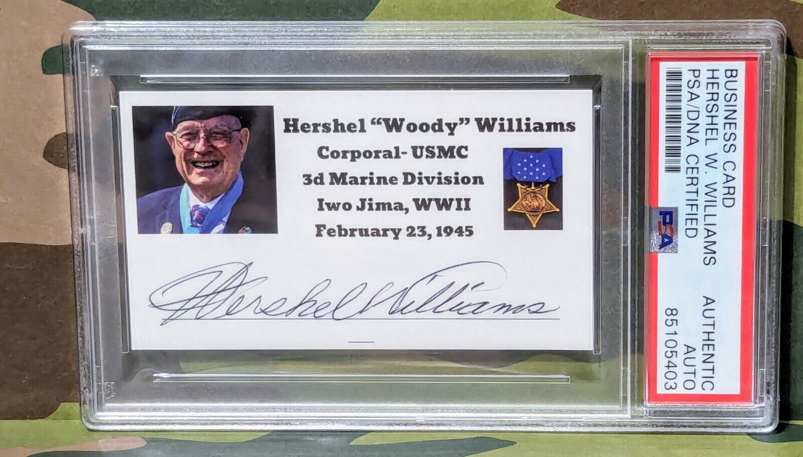 Hershel Williams PSA/DNA Autographed Signed Business Card Marines Medal of Honor