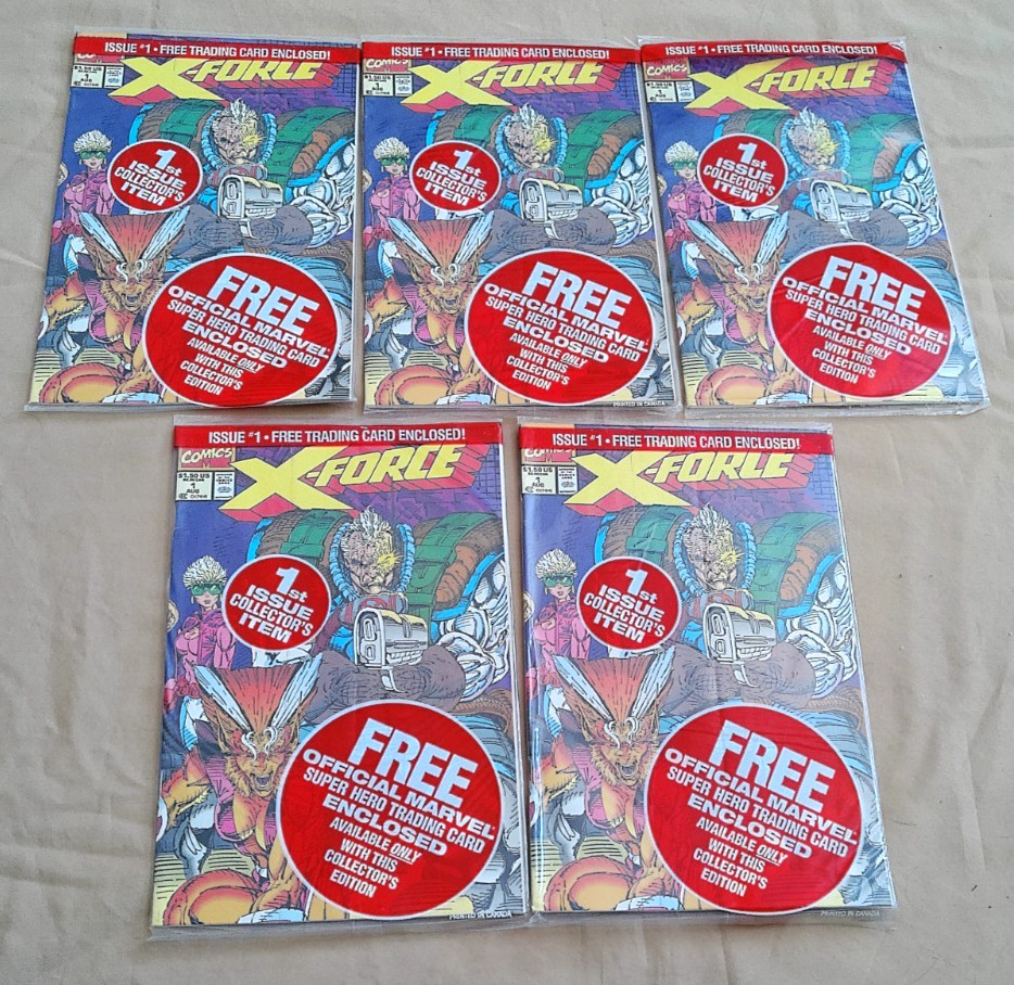 X-Force #1 (1991) Complete Set of 5 Sealed Polybags All Cards NM w/Deadpool Card X-Force #1 (1991) Complete Set of 5 Sealed Polybags All Cards NM w/Deadpool Card