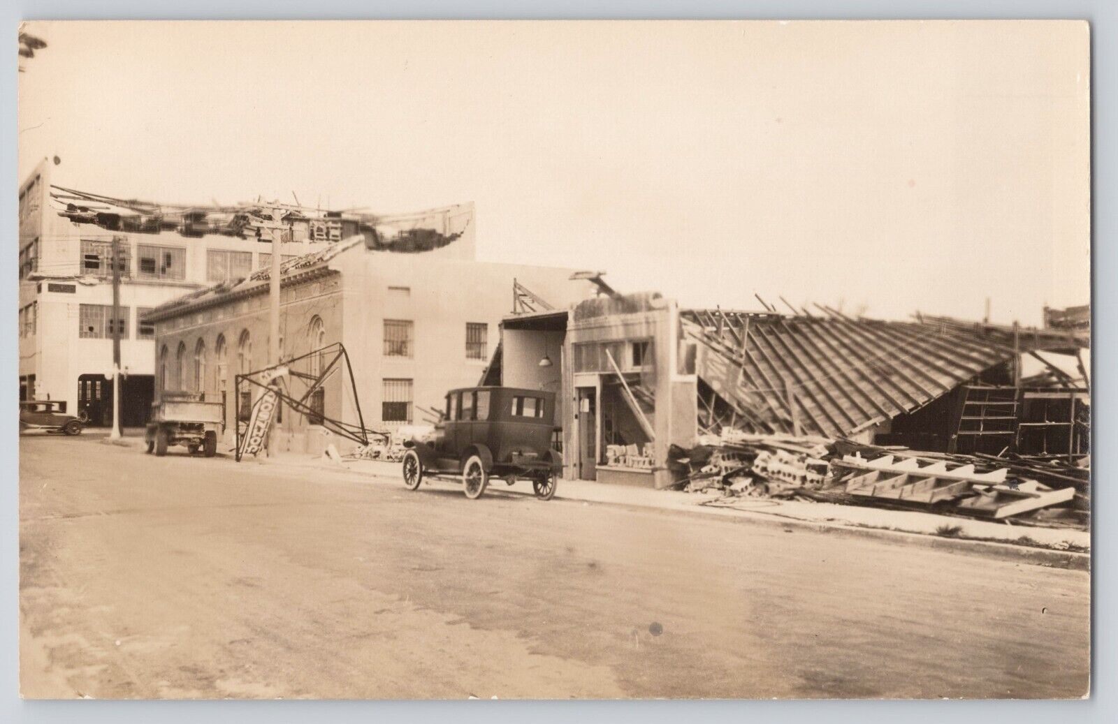 Postcard Florida Miami Disaster Great Hurricane Street Scene Cars 1926 Vintage