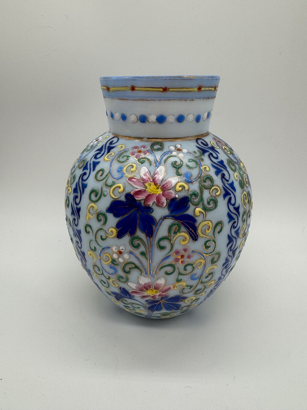 Antique Thomas Webb Moroccan Enamel Painted Glass Vase w/ Floral Decoration Antique Thomas Webb Moroccan Enamel Painted Glass Vase w/ Floral Decoration