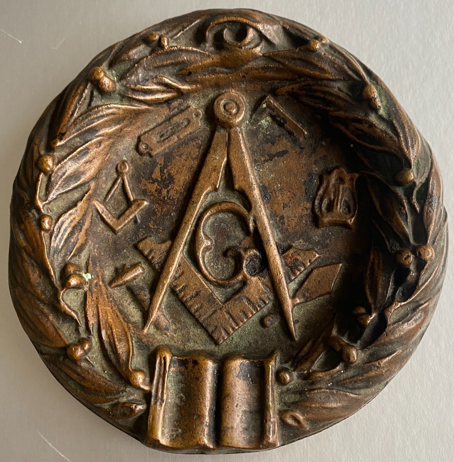 Nice Vintage Heavy Brass Masonic Ashtray (5\ Nice Vintage Heavy Brass Masonic Ashtray (5\