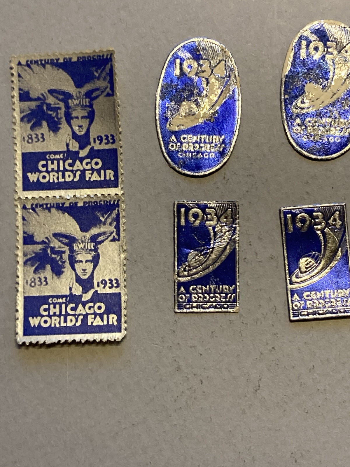1933-34 Century Of Progress World's Fair Poster Stamps, Stickers (6 pcs) 1933-34 Century Of Progress World's Fair Poster Stamps, Stickers (6 pcs)