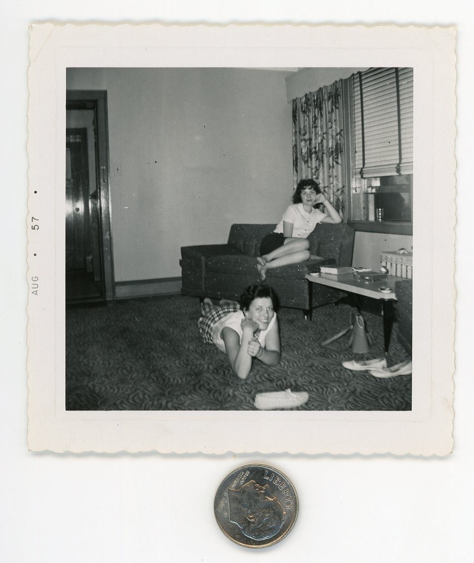 Vintage 1957 photo / Barefoot Girlfriends on Carpet & Couch Watching Television Vintage 1957 photo / Barefoot Girlfriends on Carpet & Couch Watching Television