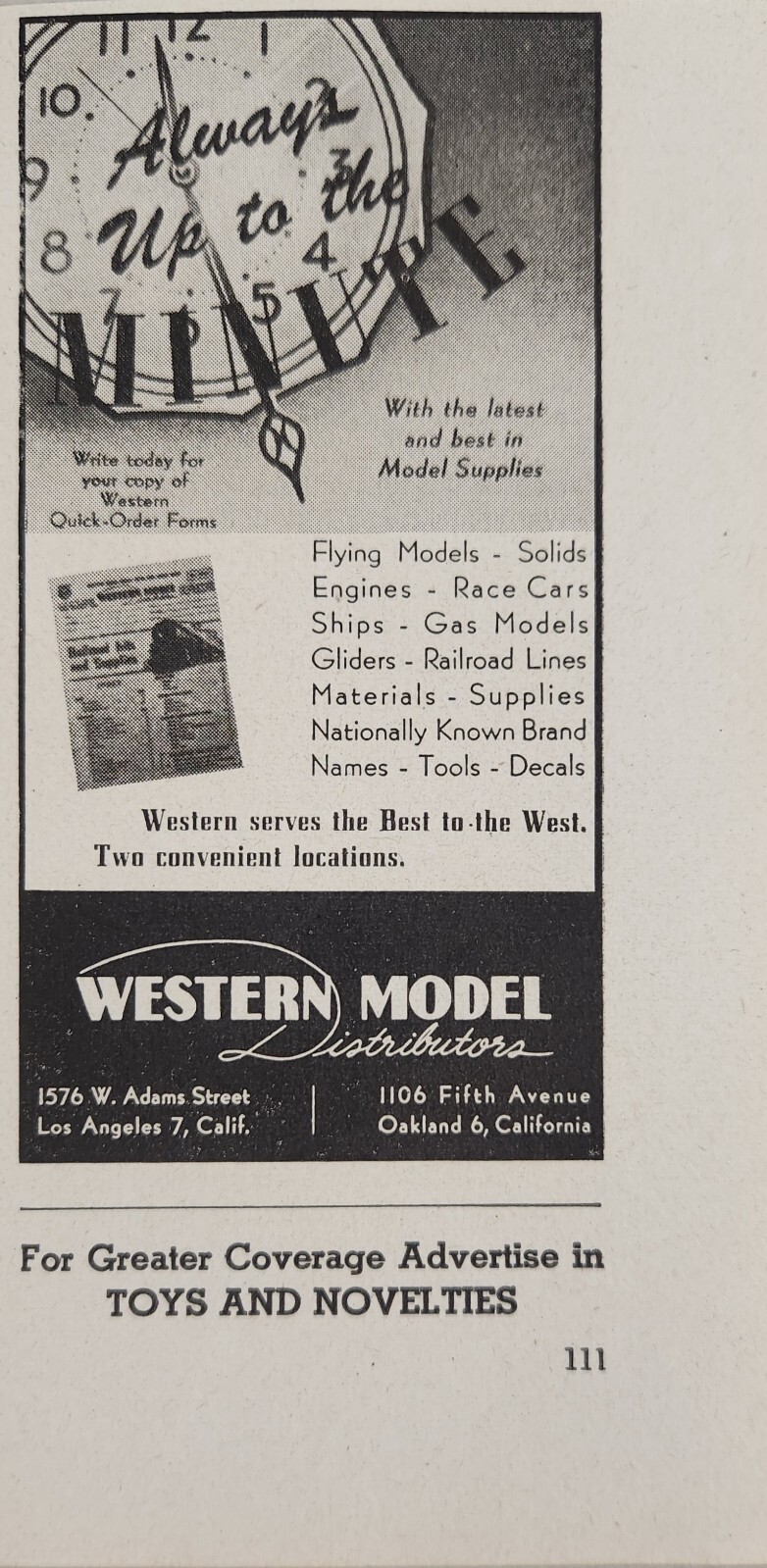 1948 Print Ad Western Model Toy Distributors Flying Models,Race Cars Oakland,CA