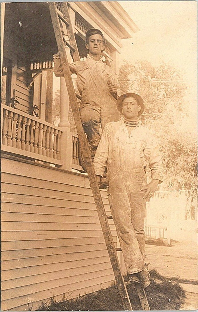 RPPC Labor Scene Two Men Painting House early 1900s Occupational