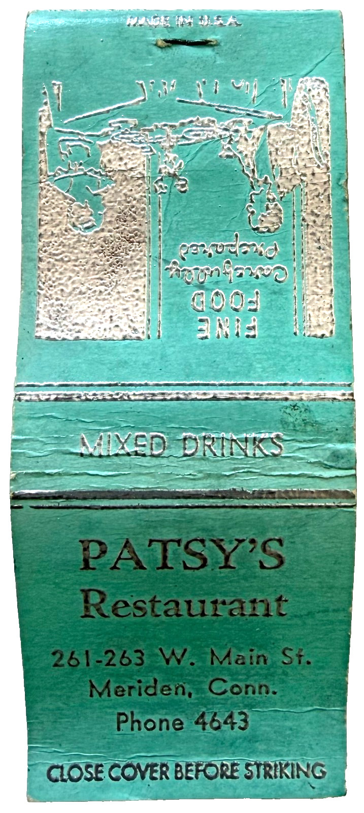 1940s Patsy's Restaurant Vintage Matchbook Meriden Connecticut Fine Food