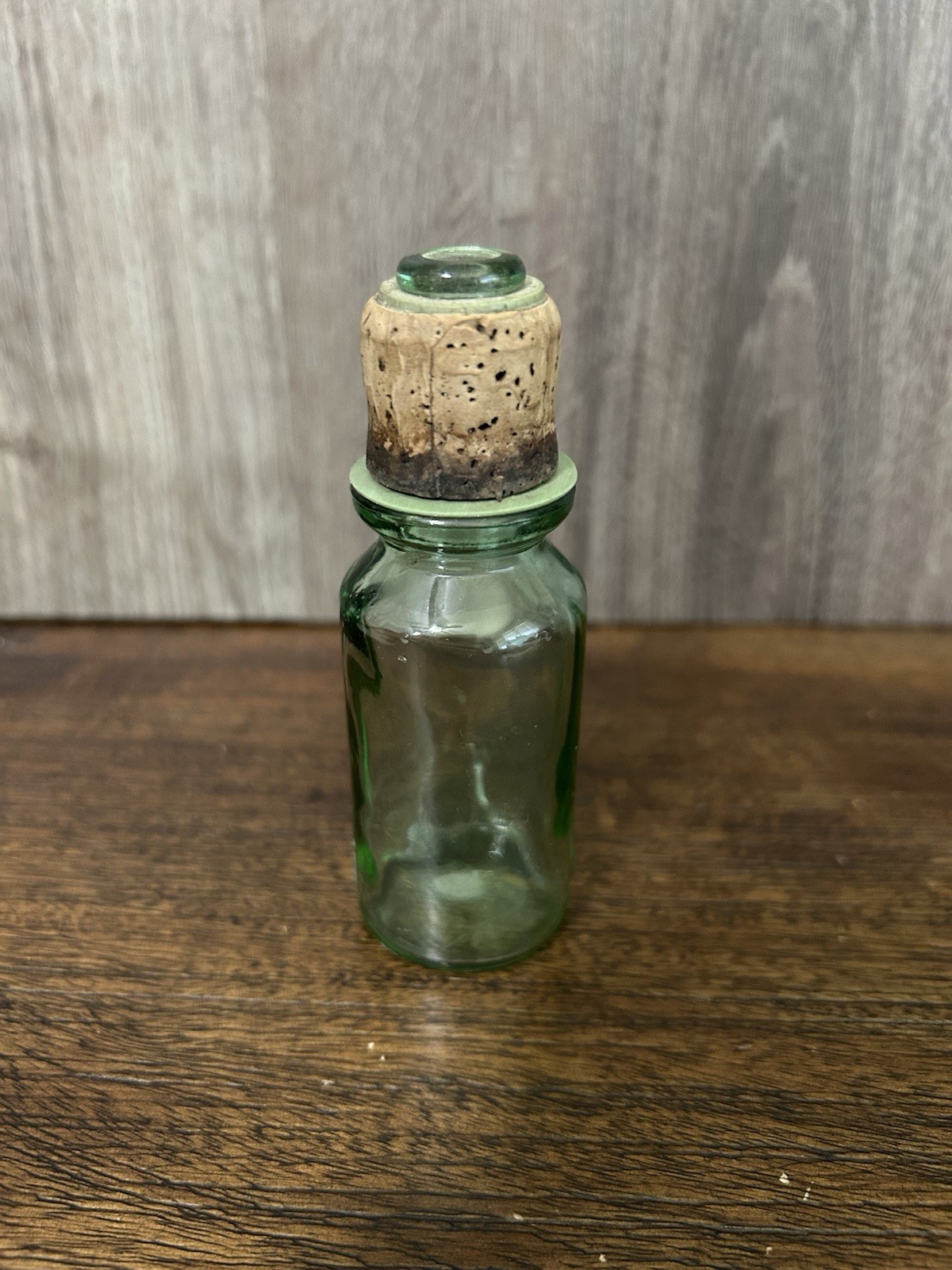 Vintage Green Glass Apothecary Bottle w/ Original Cork Vintage Green Glass Apothecary Bottle w/ Original Cork