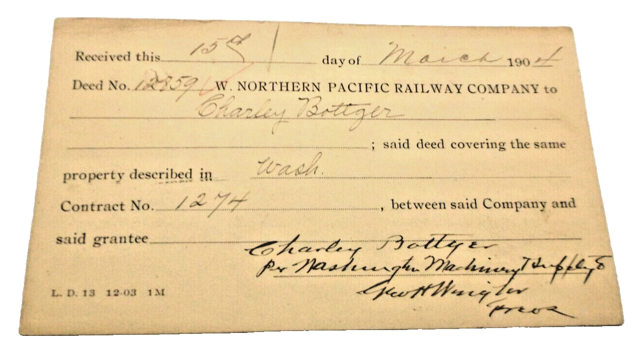 MARCH 1904 NORTHERN PACIFIC RAILROAD SPOKANE WASHINGTON LAND DEED POST CARD MARCH 1904 NORTHERN PACIFIC RAILROAD SPOKANE WASHINGTON LAND DEED POST CARD