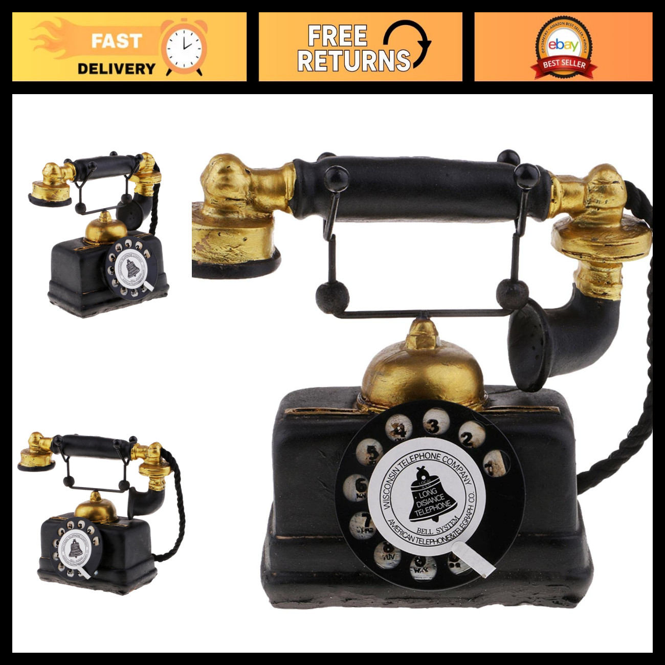 Vintage Rotary Telephone Wall Mount - Retro Push Button Dial - Art Deco Home Dec Vintage Rotary Telephone Wall Mount - Retro Push Button Dial - Art Deco Home Dec