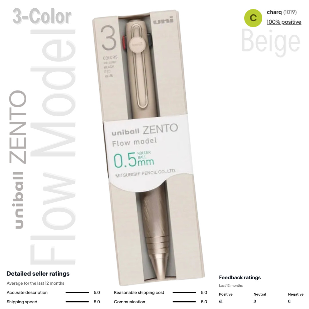 Uniball Zento Flow Three Color Pen 0.5mm Beige Multi-pen -=NEW=- Uniball Zento Flow Three Color Pen 0.5mm Beige Multi-pen -=NEW=-