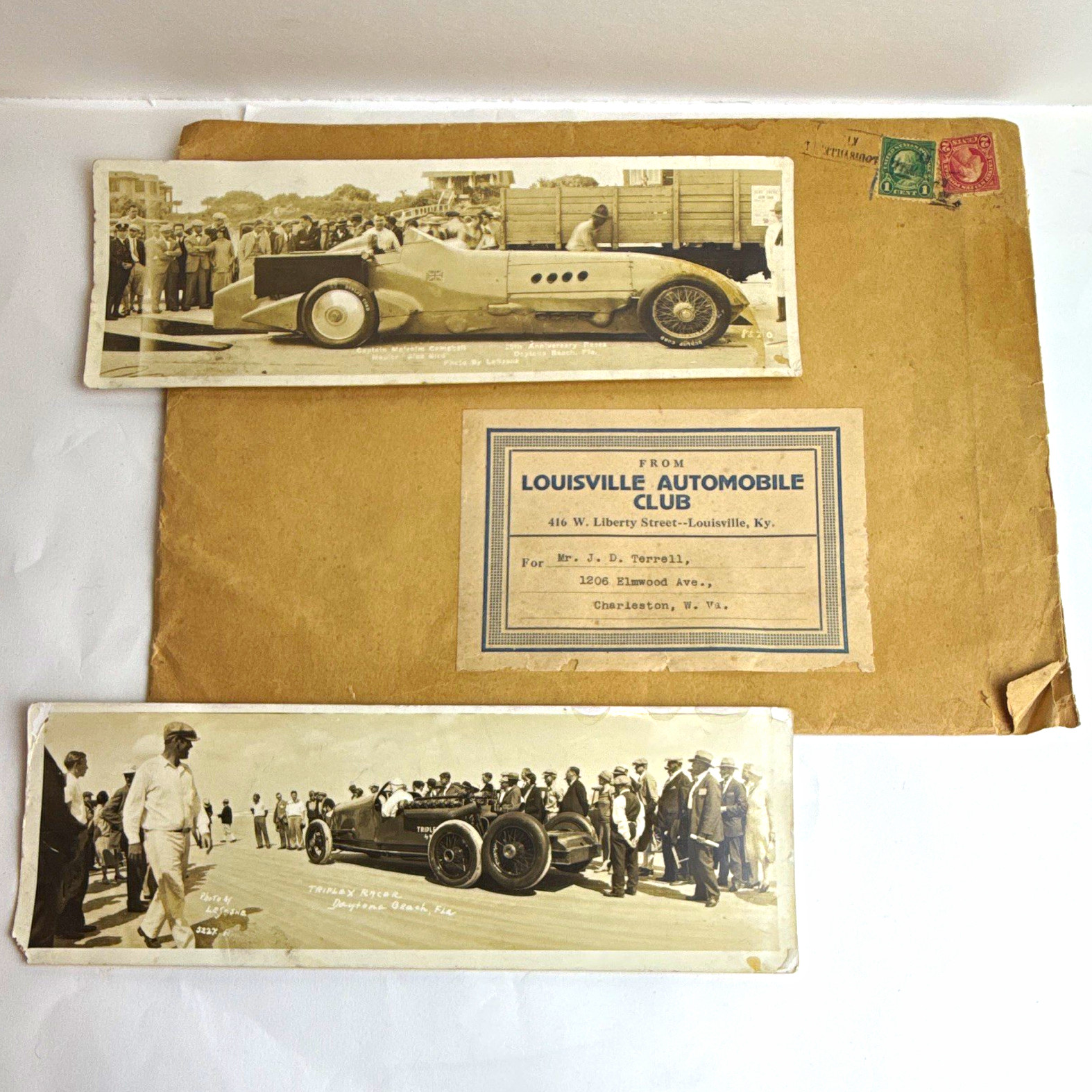 1929 Daytona Beach FL LeSesne Photo Triplex Racer & Malcolm Campbell Blue Bird 1929 Daytona Beach FL LeSesne Photo Triplex Racer & Malcolm Campbell Blue Bird